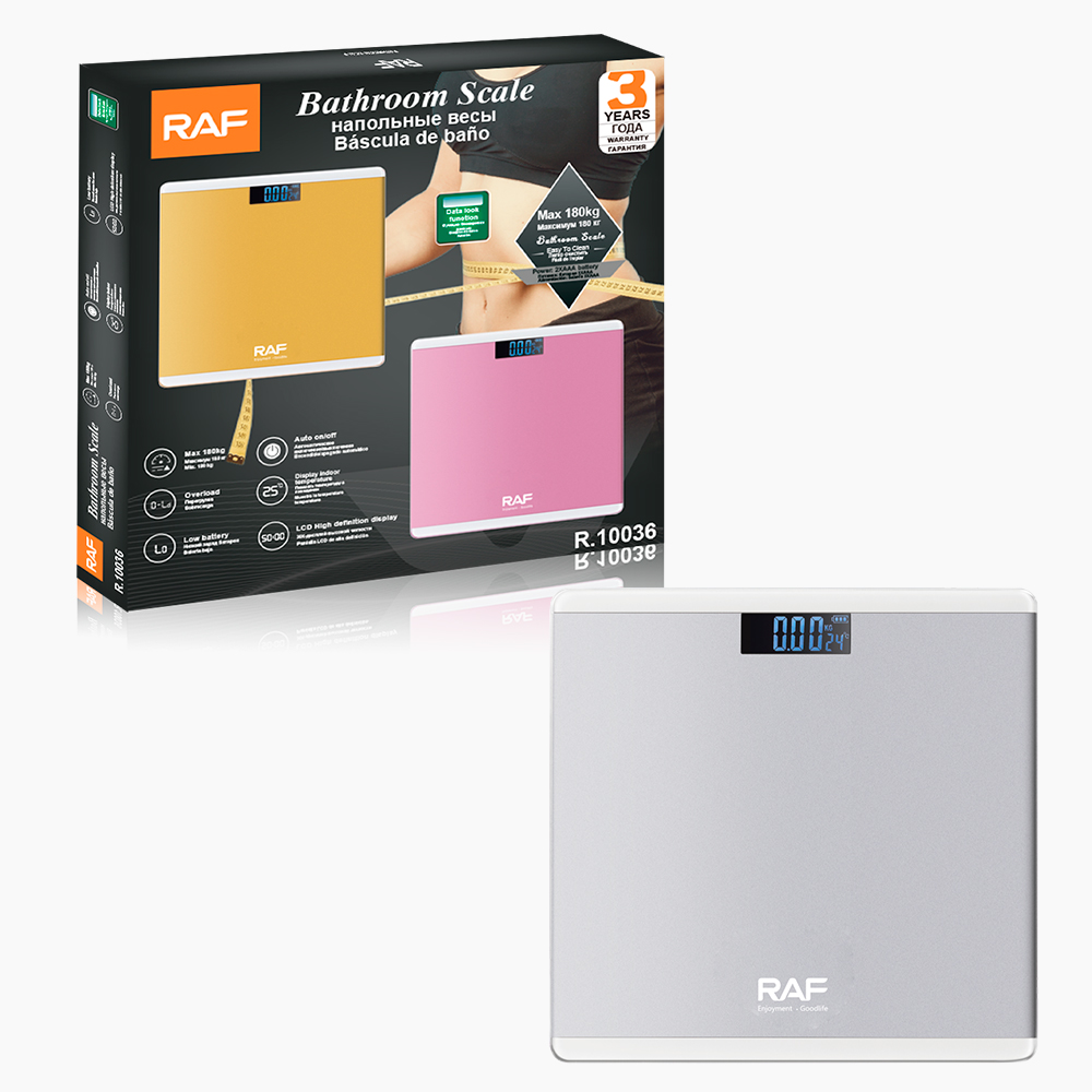 RAF R.10036 — Bathroom Scale, 180 kg Capacity, Clear LED Display, Auto On/Off, Indoor Temperature Display.
